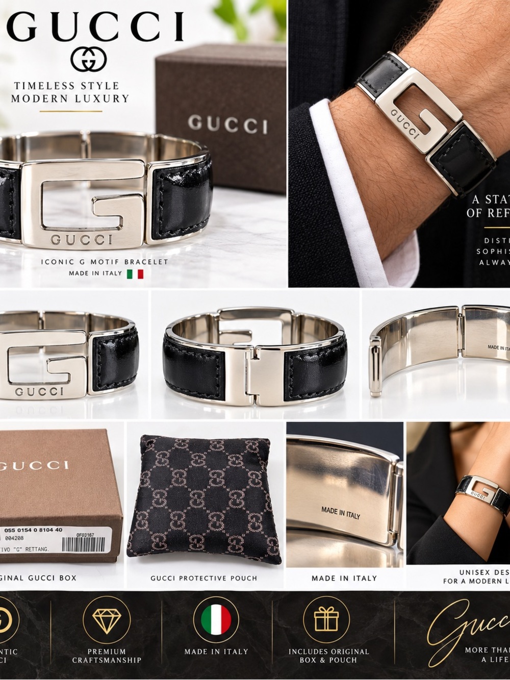 Gucci G Motif black and sliver
